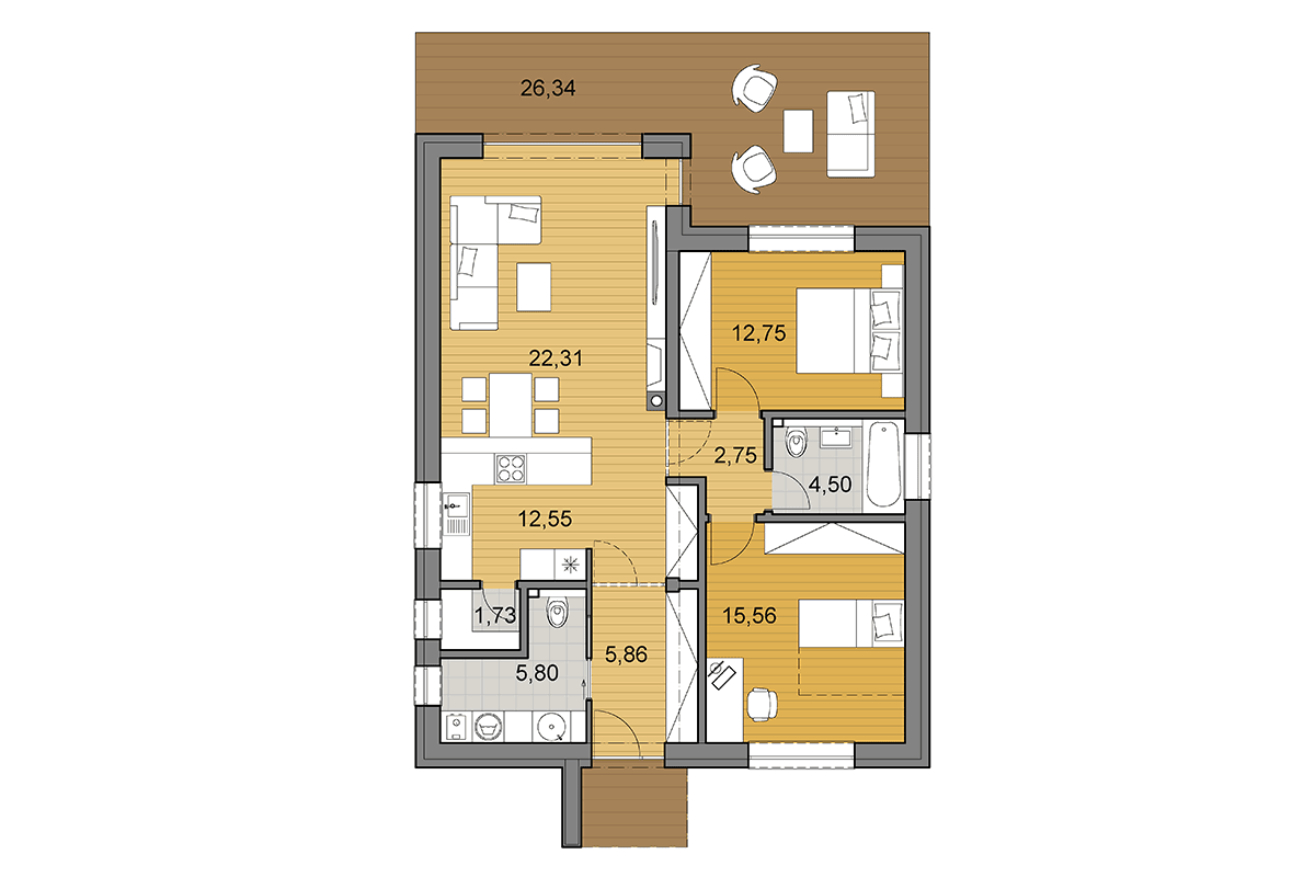 Projekt domu L84 - Pôdorys - Zrkadlený